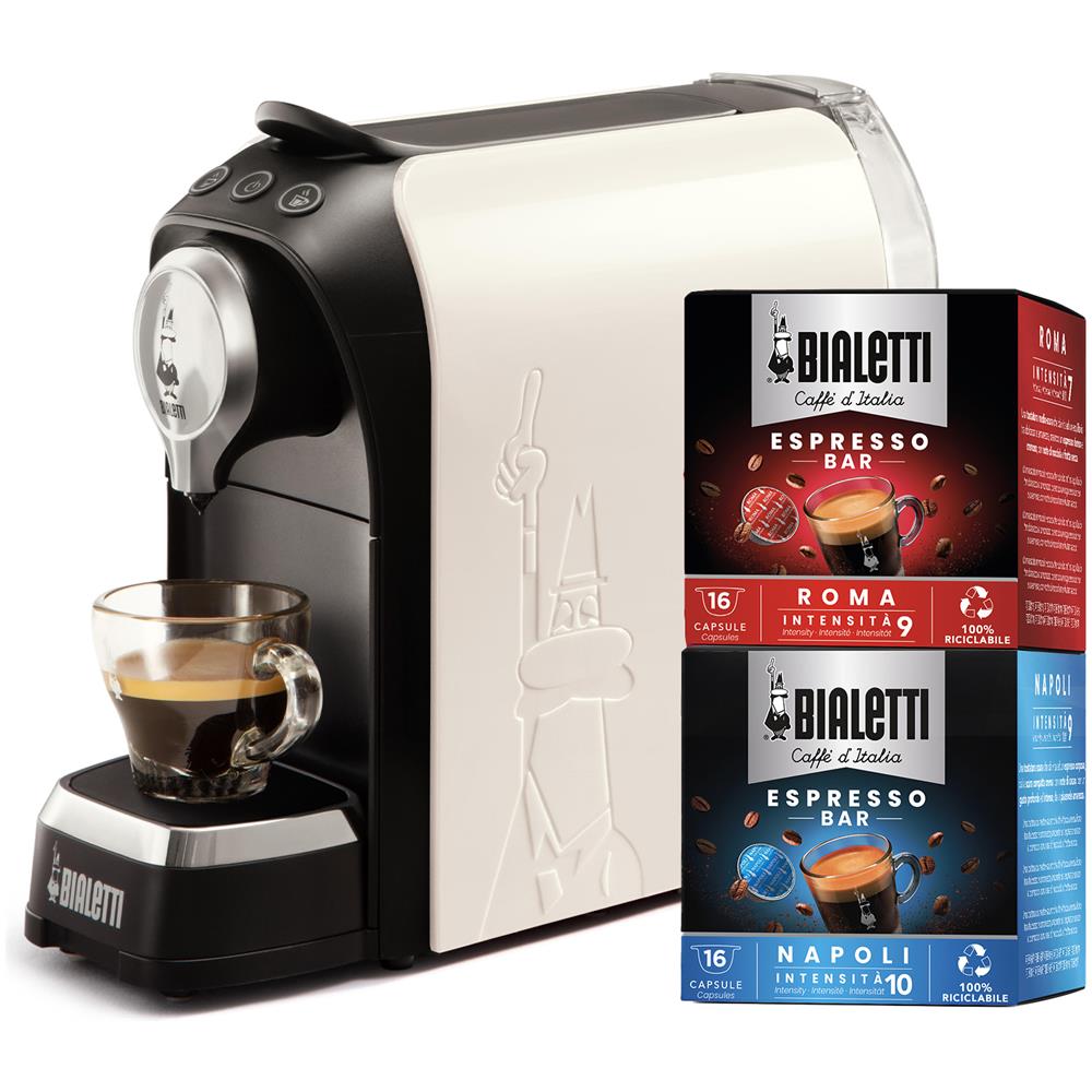 Macchina da Caffè Espresso Automatica Bundle Super Serbatoio 0.4 Lt. Potenza 1200 Watt Colore Bianco + 32 Capsule - Foto 1