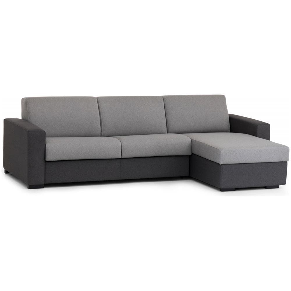 Divano Letto Alisea, Divano Ad Angolo, 100% Made In Italy, Sofà Con Apertura Girevole, Con Penisola Contenitore Reversibile, Con Braccioli Slim, Cm 260x95h90, Grigio E Antracite - Foto 4