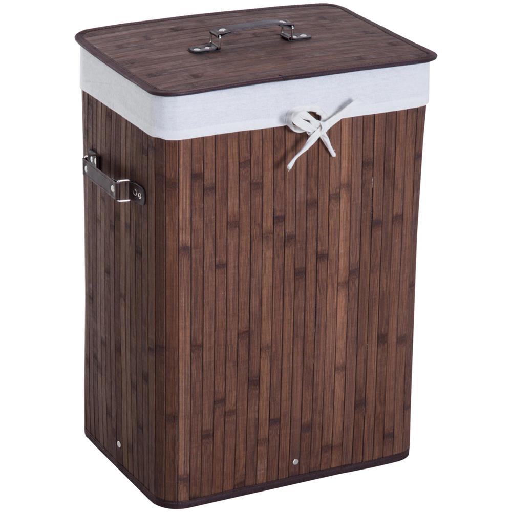 Cesto Portabiancheria in Bamb? con Coperchio e Sacco in Tessuto Rimovibile, 40x30x60cm, Marrone - Foto 1