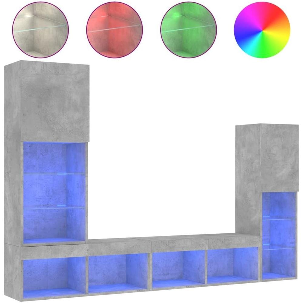 Mobili TV a Muro con LED 4pz Grigio Cemento Legno Multistrato - Foto 1