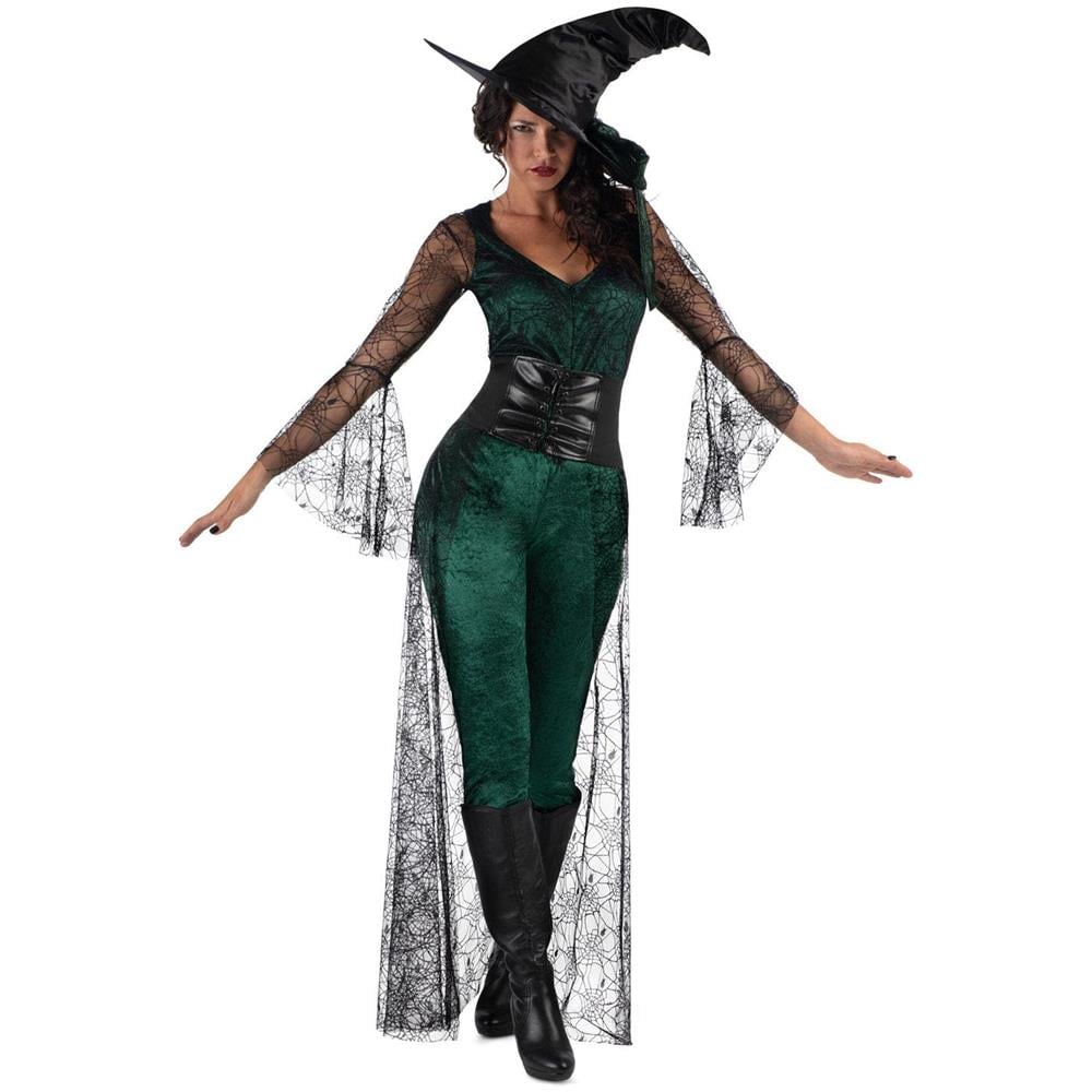 Cappello Costume Strega Coven Verde, Top con Trena, Corpetto e Calzamaglie Taglia M - Foto 1