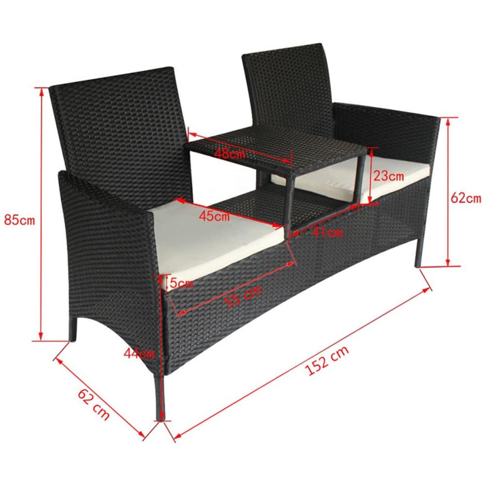 Panchina A 2 Posti Con Tavolino Da Tè In Polyrattan Nera - Foto 5