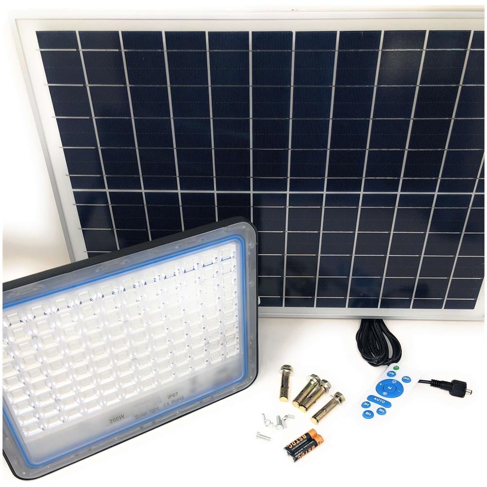 Faro Led Da Esterno 200w Luce Bianca Fredda + Pannello Solare + Telecomando - Foto 1