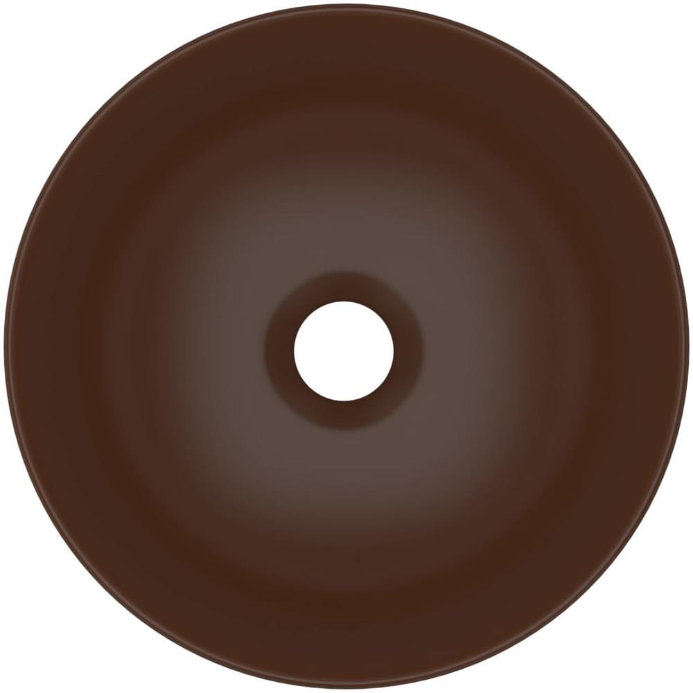 Lavandino da Bagno in Ceramica Marrone Scuro Rotondo - Foto 4