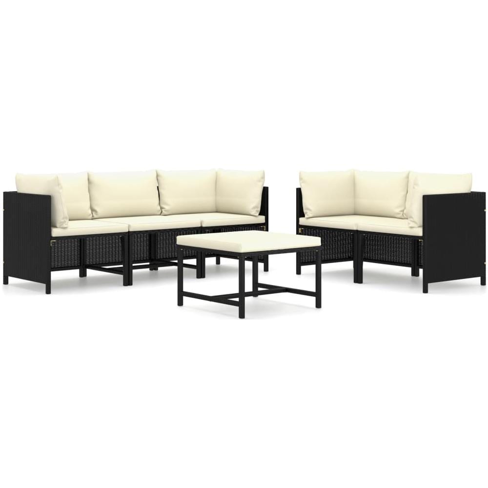Set Divani Da Giardino 6 Pz Con Cuscini In Polyrattan Nero - Foto 1