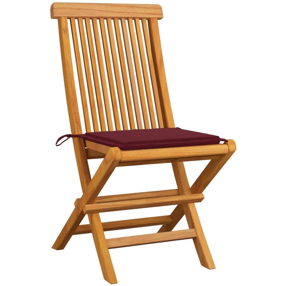 Sedie da Giardino con Cuscini Rosso Vino 6 pz Massello di Teak - Foto 2