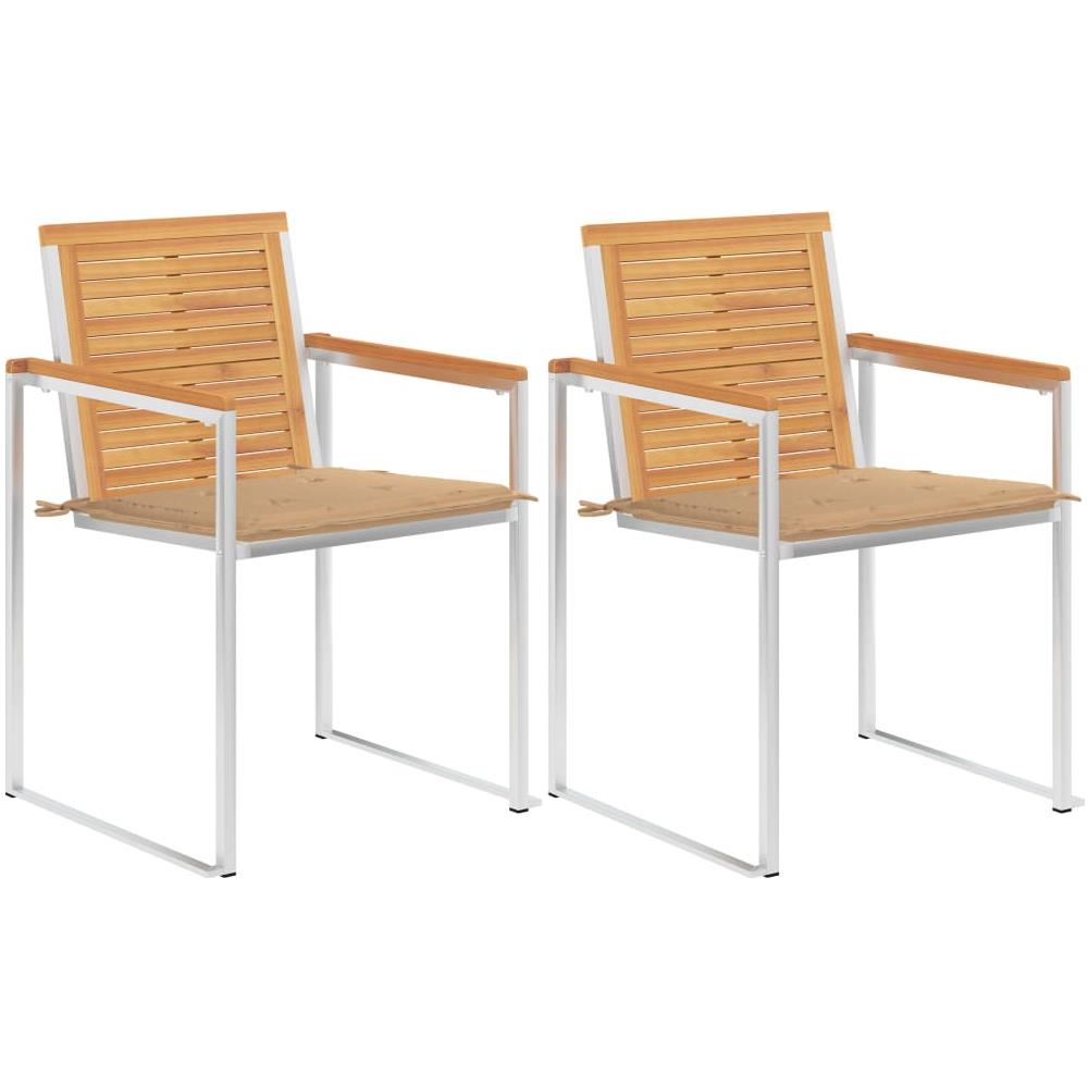 Sedie da Giardino 2 pz con Cuscini in Legno di Teak e Acciaio - Foto 1