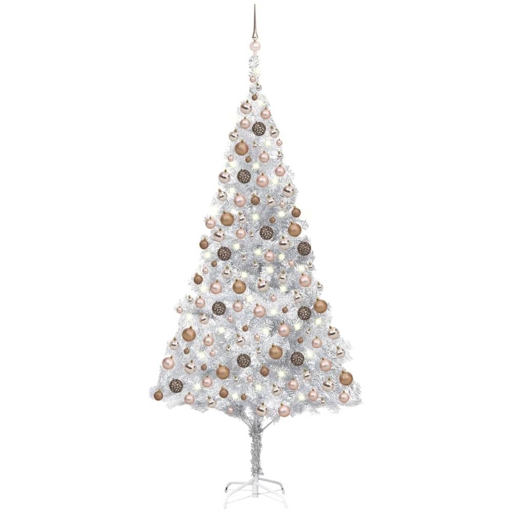 Set Albero Natale Artificiale LED e Palline Argento 210 cm PVC - Foto 1