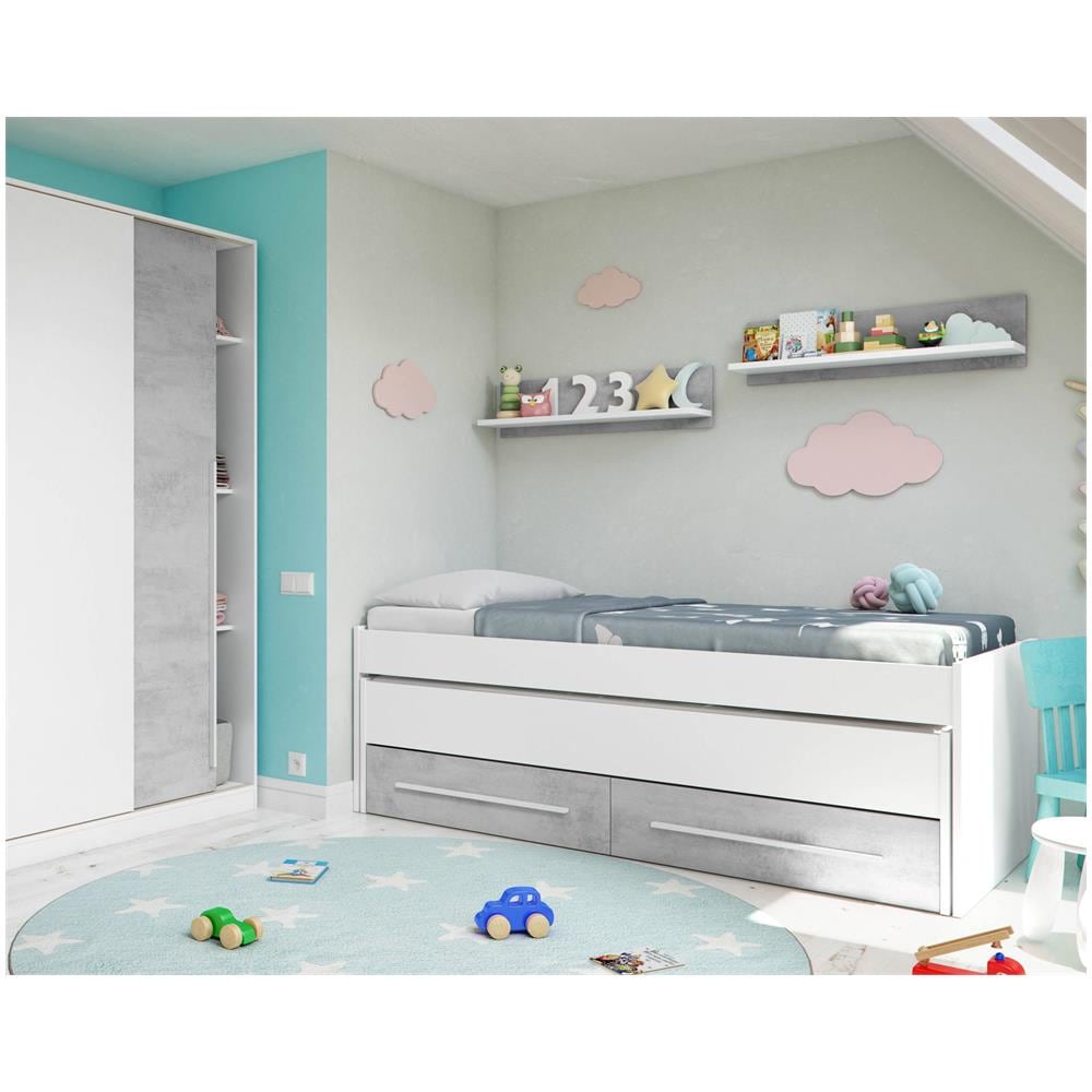 DMORA Letto Singolo Contenitore Con Secondo Letto Estraibile