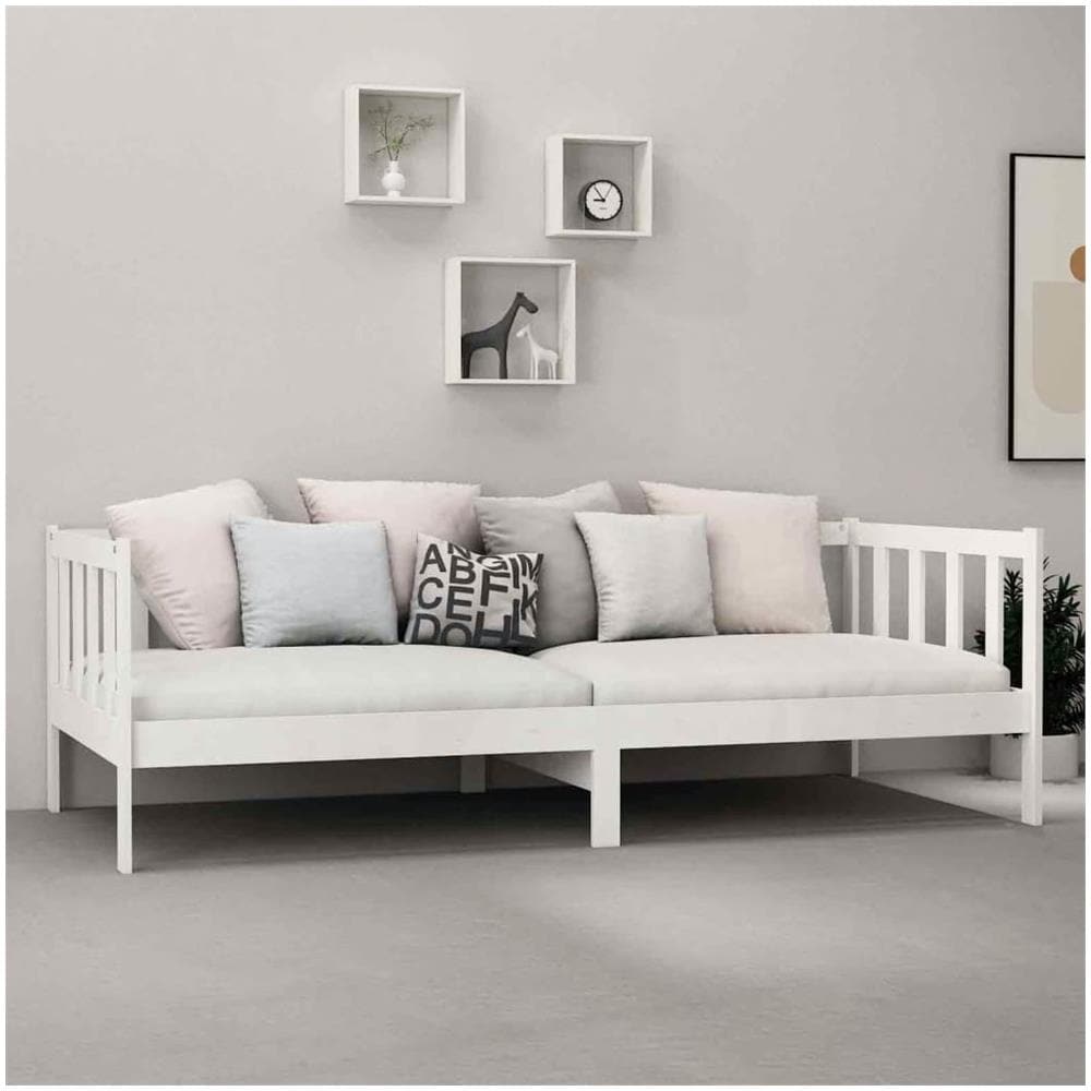 Divano Letto Con Materasso 90x200 Cm Bianco In Massello Di Pino - Foto 3