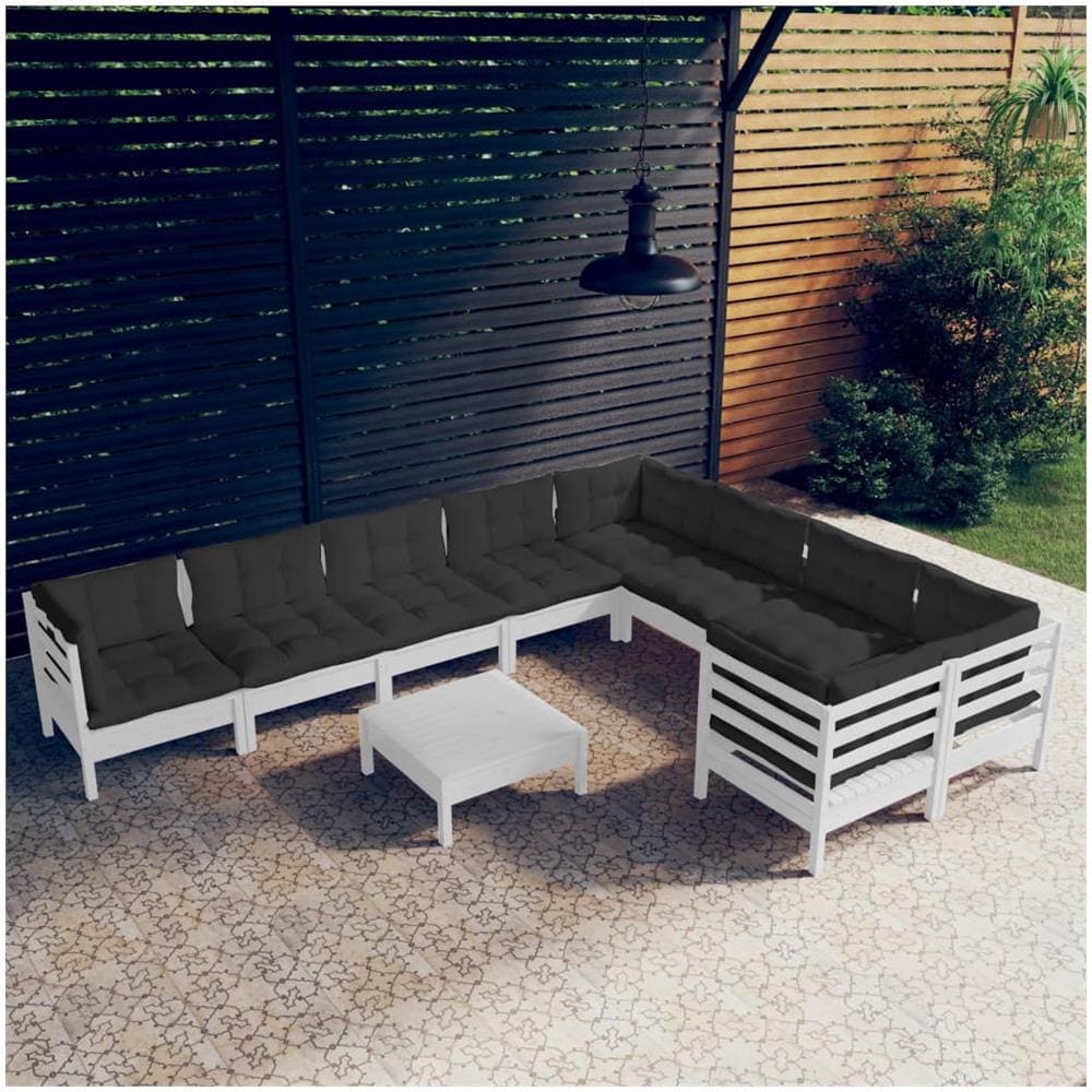 Set Divani Da Giardino 10 Pz Con Cuscini Bianchi Legno Di Pino - Foto 1