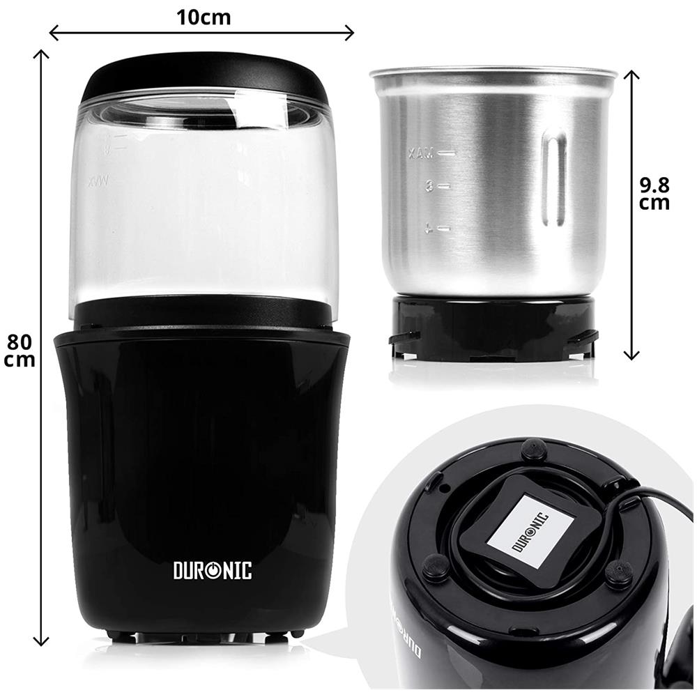 Cg250 Macinacaffè Elettrico 250 W - Lame In Acciaio - Contenitore Rimovibile In Acciaio 75 G - Macinino Per Spezie E Caffè - Facile Da Pulire - Per Caffè, Spezie, Erbe, Frutta Secca, Zucchero - Foto 2
