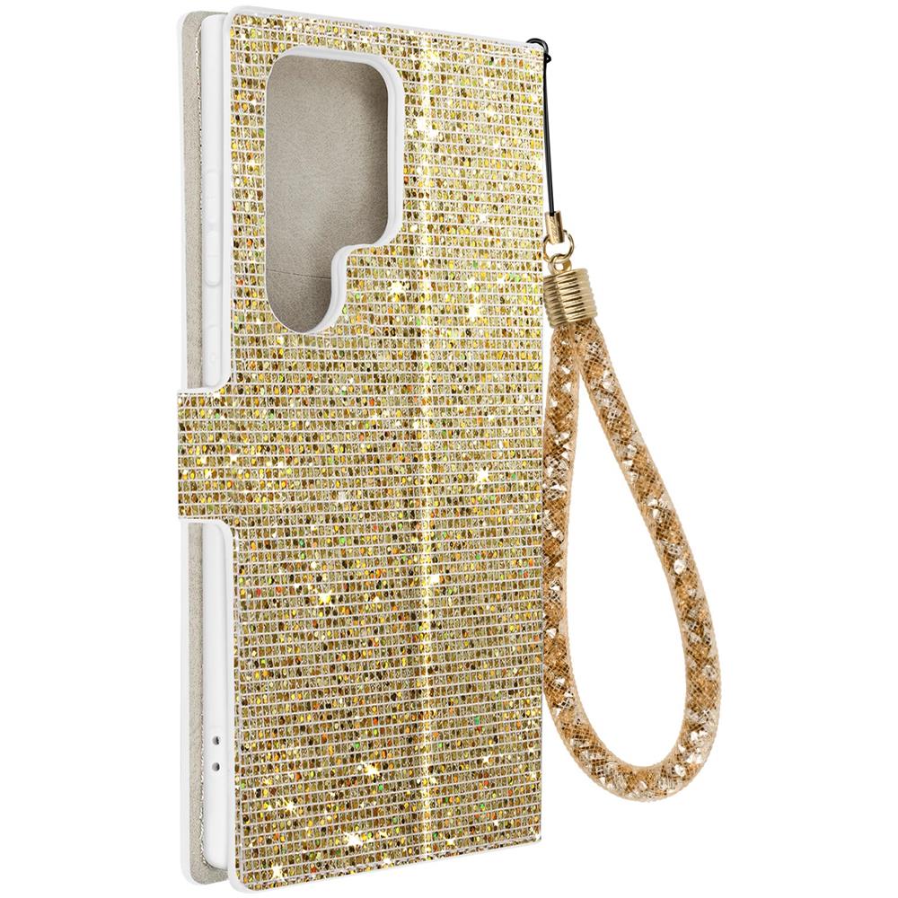 Custodia Per Samsung S23 Ultra Paillette Disco Portafoglio Supporto Video Oro - Foto 1