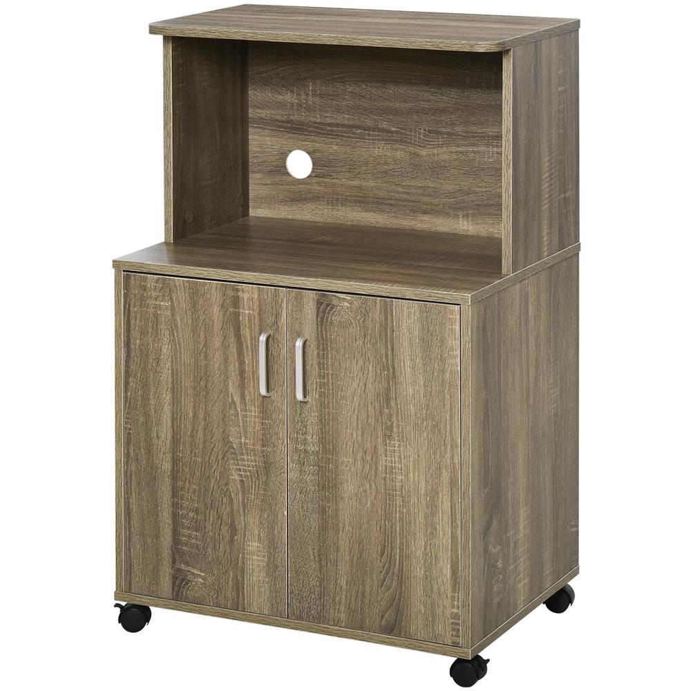 Mobile Cucina Multiuso con 4 Ruote, Armadietto e Ripiano per Microonde, 60.4x40.3x97cm - Grigio - Foto 1