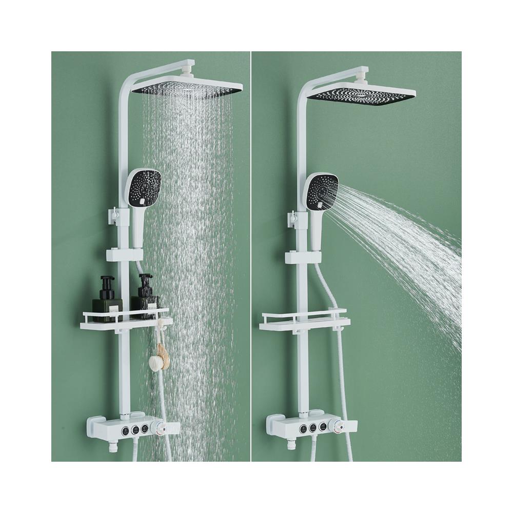 Colonna doccia Blackswan, tipo M230, modello bianco, con 3 vie, termostato, doccetta tipo SPA e bocca mobile nascosta, misura 116 cm - Foto 4