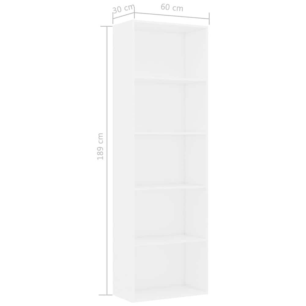 Libreria a 5 Ripiani Bianca 60x30x189 cm in Legno Multistrato - Foto 11