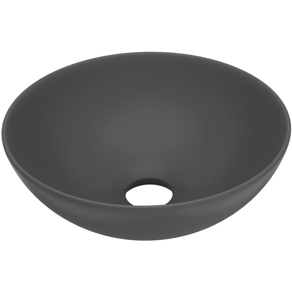 Lavandino da Bagno in Ceramica Grigio Scuro Rotondo - Foto 1