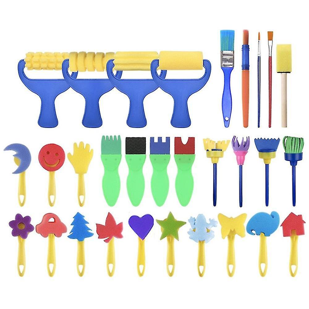 Surplex Set Di Pennelli Per Pittura A Spugna, 65 Pezzi, Per Bambini Apprendimento Precoce Spazzole Spugna Pennelli Artigianali E Grembiule Per Pittura Fai Da Te 0 1