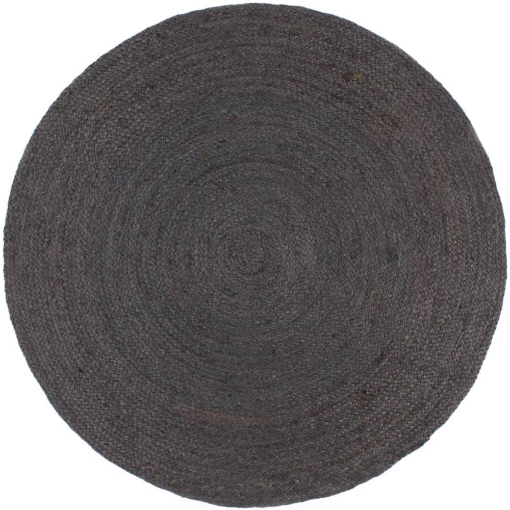 Tappeto Lavorato A Mano In Juta Rotondo 240 Cm Grigio Scuro - Foto 1