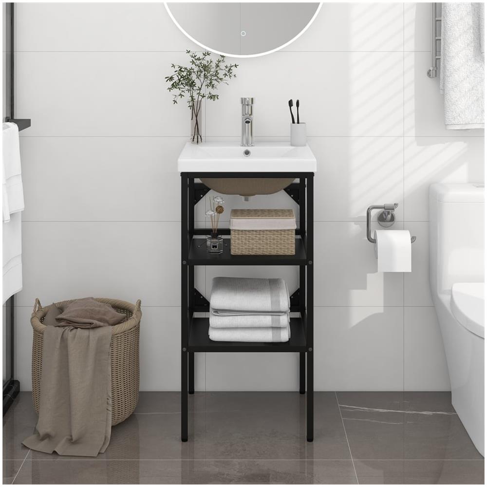 Telaio per Lavabo da Bagno con Lavabo Integrato Nero in Ferro - Foto 1