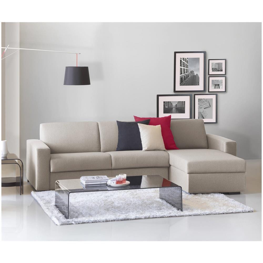 Divano Letto Alicya, Divano Ad Angolo, 100% Made In Italy, Sofà Con Apertura Girevole, Con Penisola Contenitore Reversibile, Con Braccioli Standard, Cm 280x95h90, Tortora - Foto 1
