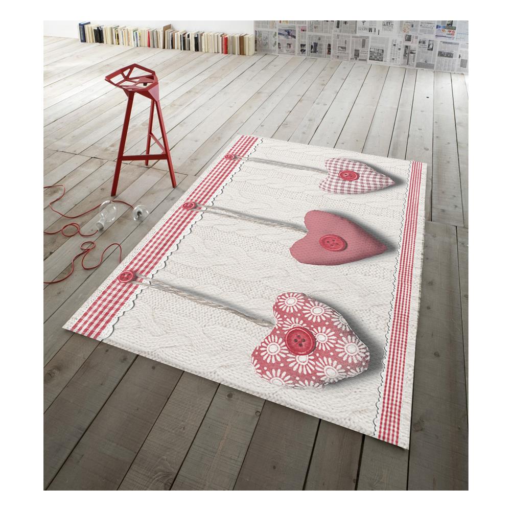 Tappeto Antiscivolo In Stampa Digitale Linea Pensieri Delicati Dis. Cuore Appeso 152x230 Rosso - Foto 1