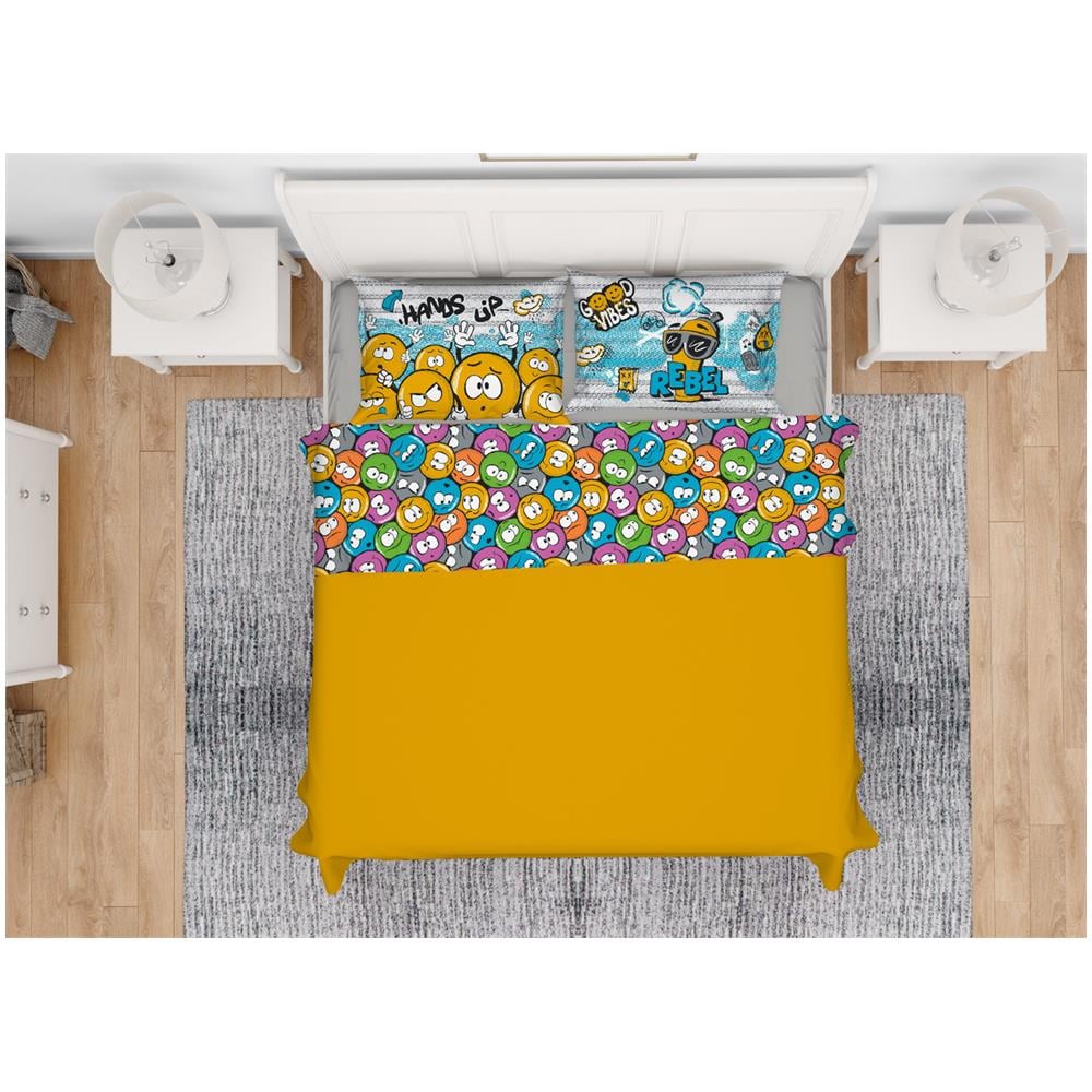 Completo Lenzuola In 100% Cotone Made Italy Disegno Emoji Francese Emoji - Foto 1