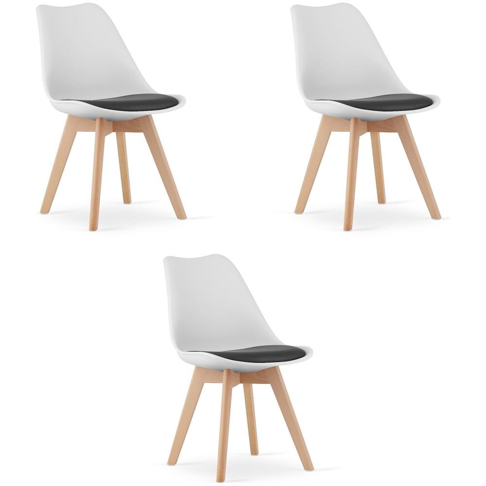 Sedia RIXK nera e bianca con gambe naturali x 3 - Foto 1