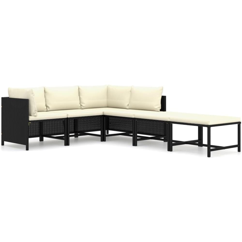 Set Divani Da Giardino 6 Pz Con Cuscini In Polyrattan Nero - Foto 1