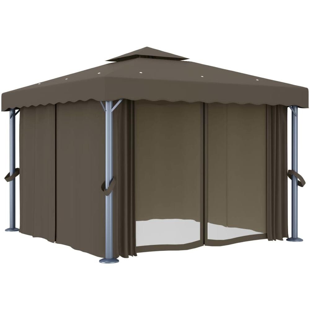 Gazebo con Tende e Stringa di Luci LED 3x3 m Grigio Talpa - Foto 2