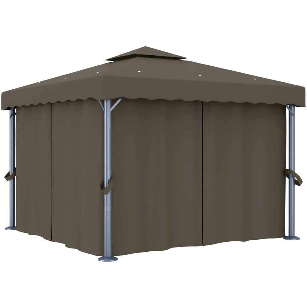 Gazebo con Tende e Stringa di Luci LED 3x3 m Grigio Talpa - Foto 3
