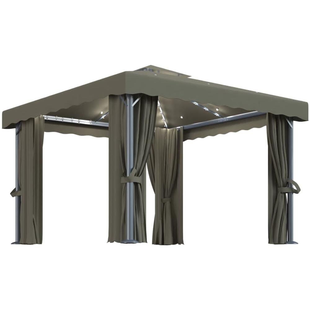 Gazebo con Tende e Stringa di Luci LED 3x3 m Grigio Talpa - Foto 1