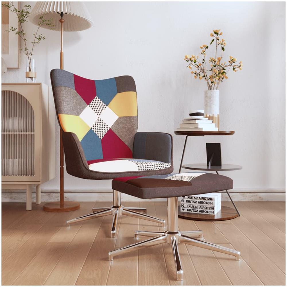 Poltrona Relax Con Poggiapiedi In Tessuto Patchwork - Foto 1