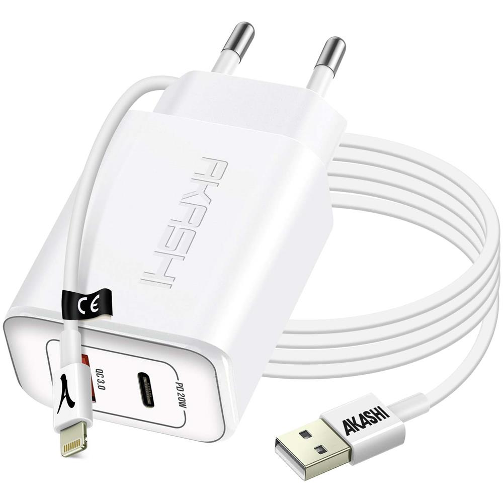 Caricatore Usb /usb-c 20w + Cavo Usb A Lightning, Quick Charge 3.0, Bianco - Foto 1