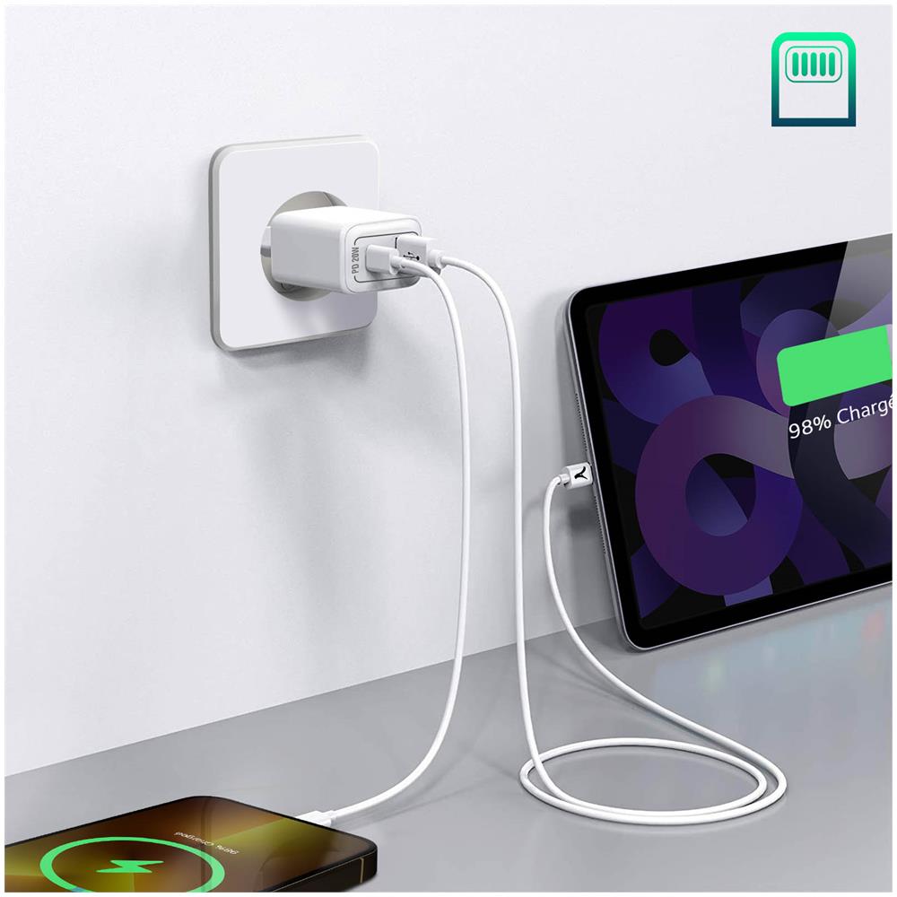 Caricatore Usb /usb-c 20w + Cavo Usb A Lightning, Quick Charge 3.0, Bianco - Foto 2
