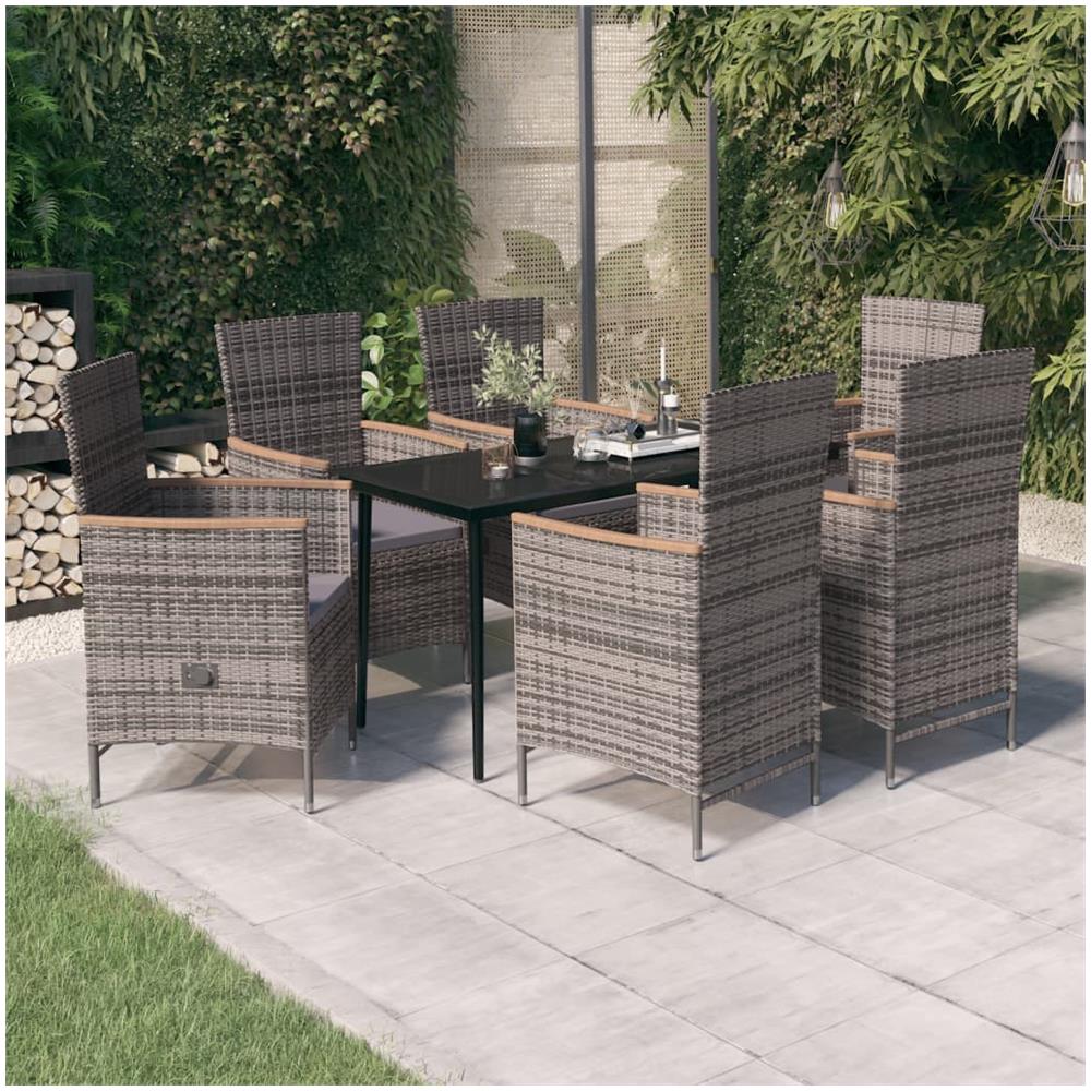 Set Mobili Da Pranzo Per Giardino 7 Pz Con Cuscini Grigio - Foto 1