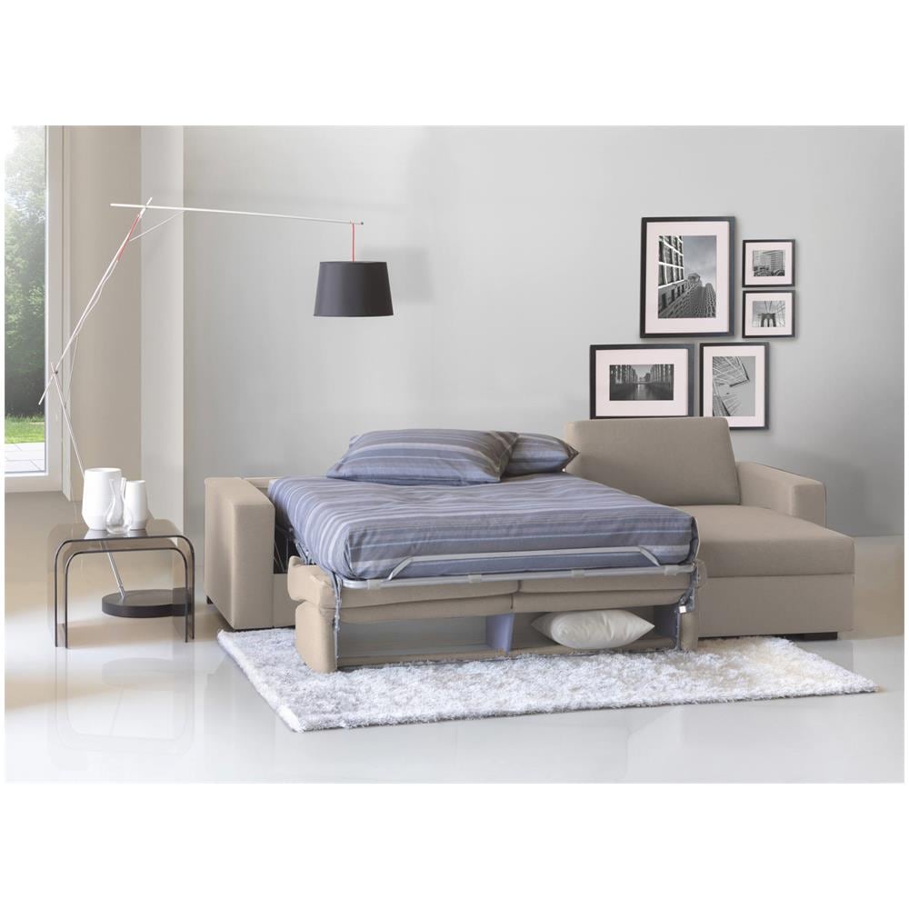 Divano Letto Alisea, Divano Ad Angolo, 100% Made In Italy, Sofà Con Apertura Girevole, Con Penisola Contenitore Reversibile, Con Braccioli Slim, Cm 260x95h90, Tortora - Foto 2
