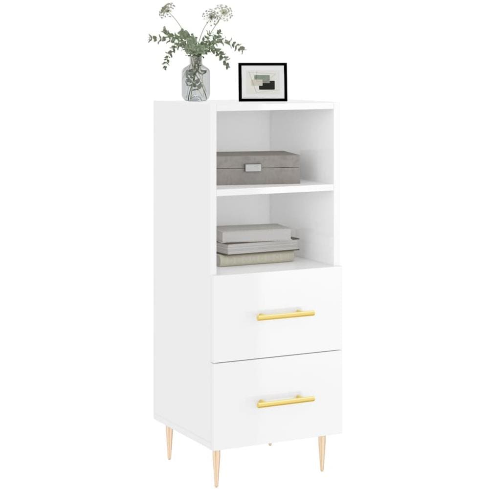 Credenza Bianco Lucido 34,5x34x90 Cm In Legno Multistrato - Foto 3