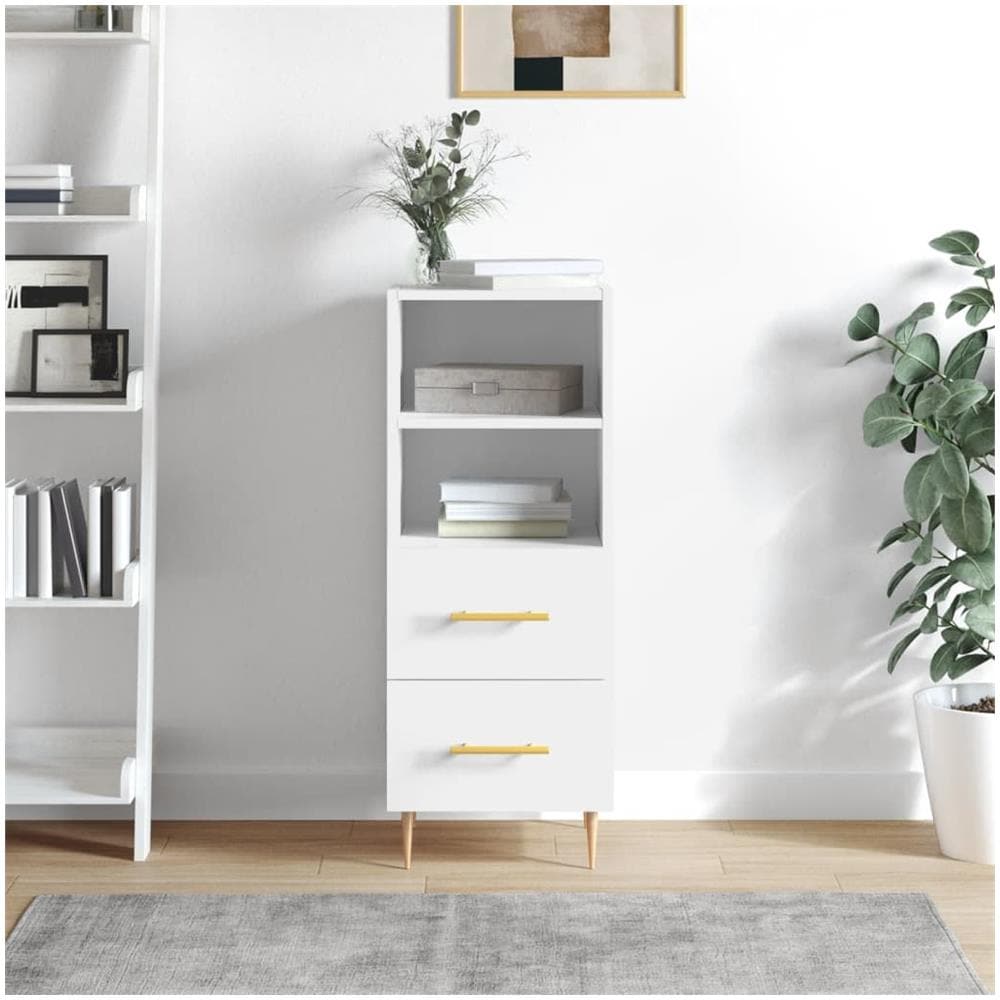 Credenza Bianco Lucido 34,5x34x90 Cm In Legno Multistrato - Foto 1