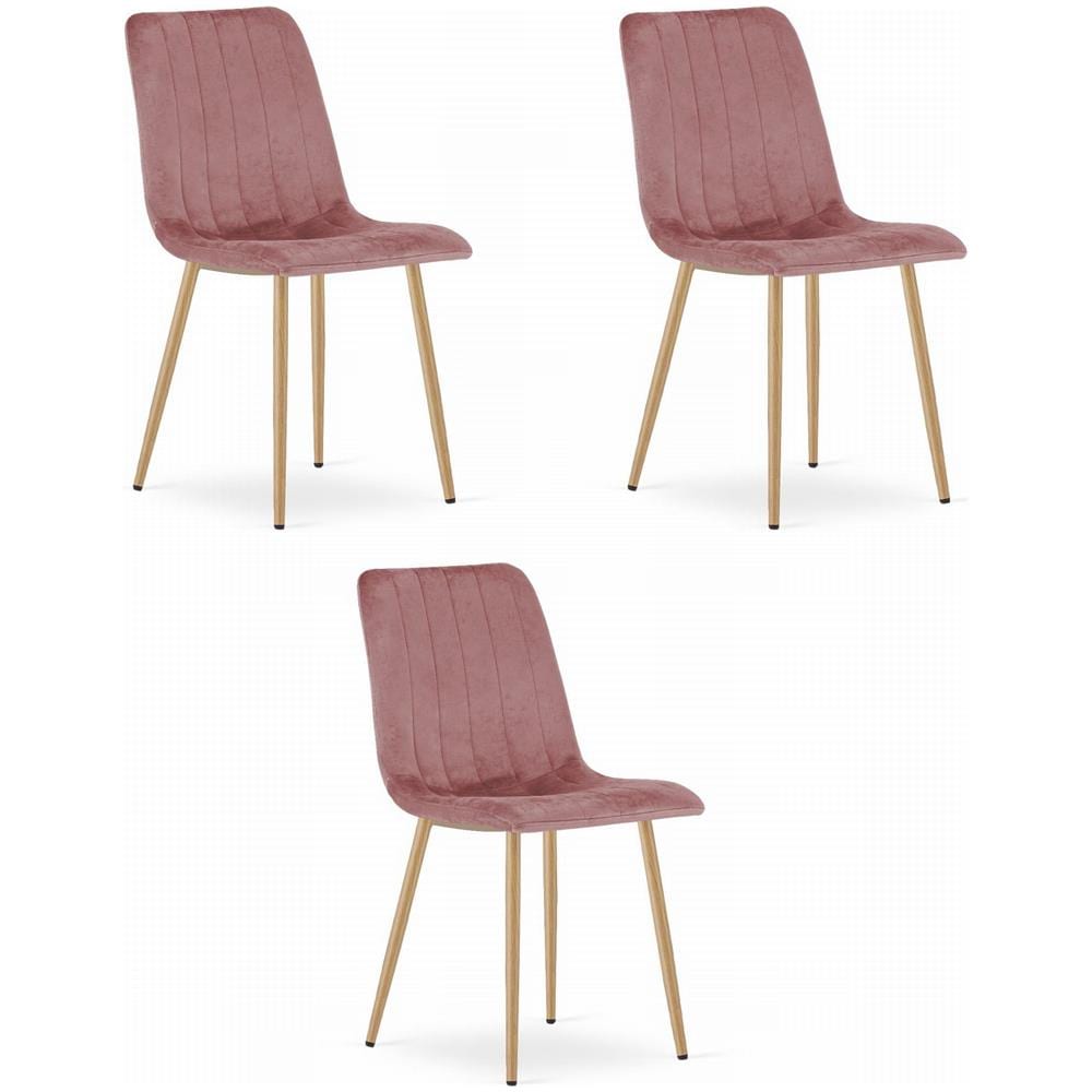 Sedia JEWA - Velluto rosa con gambe color legno x 3 - Foto 1