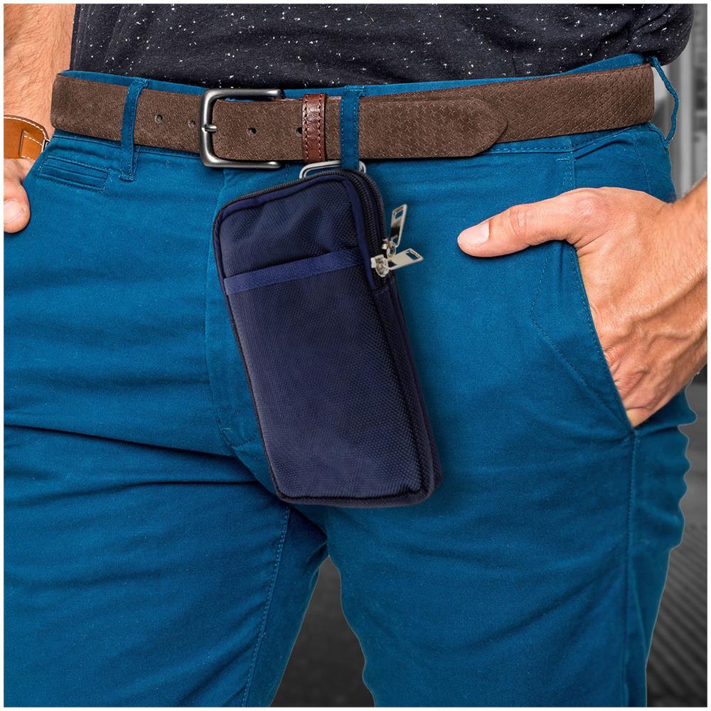 Custodia Smartphone Cintura Universale Doppia Tasca Nylon Spesso Blu - Foto 10