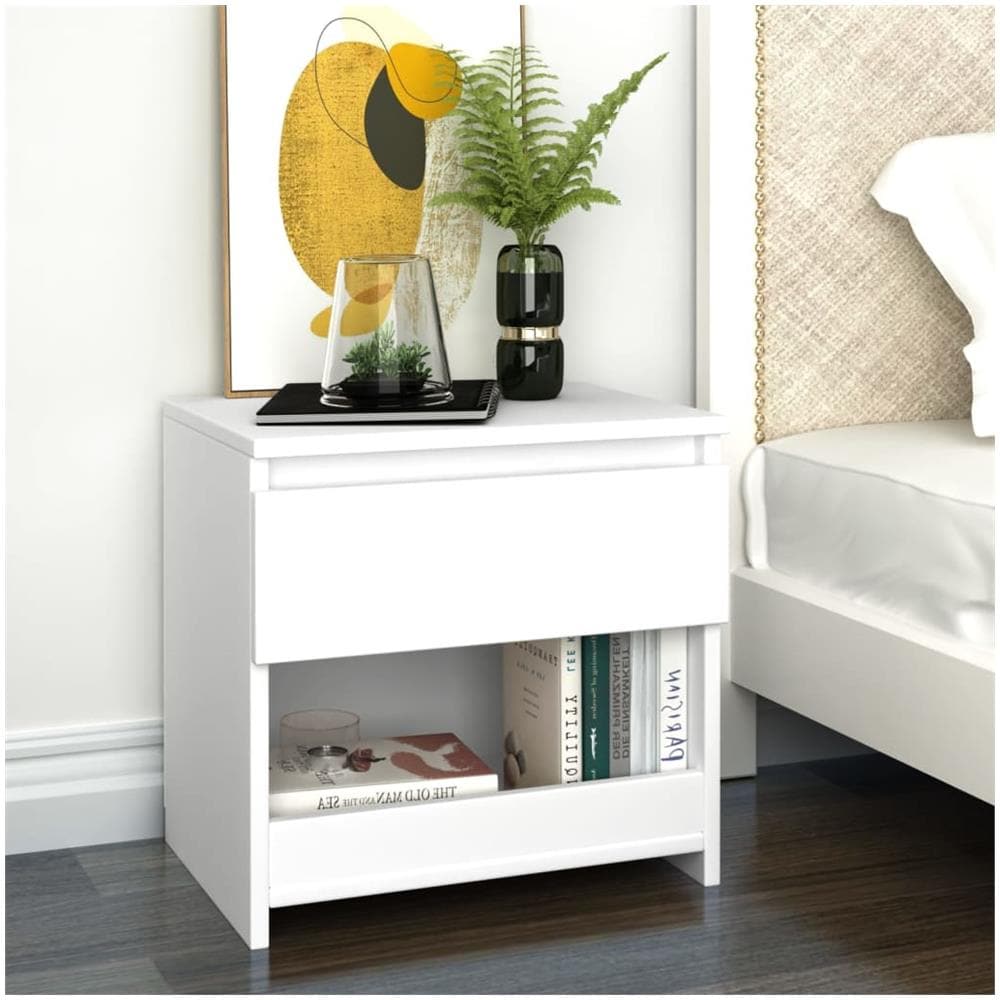 Comodino Bianco 40x30x39 cm in Legno Ingegnerizzato - Foto 1