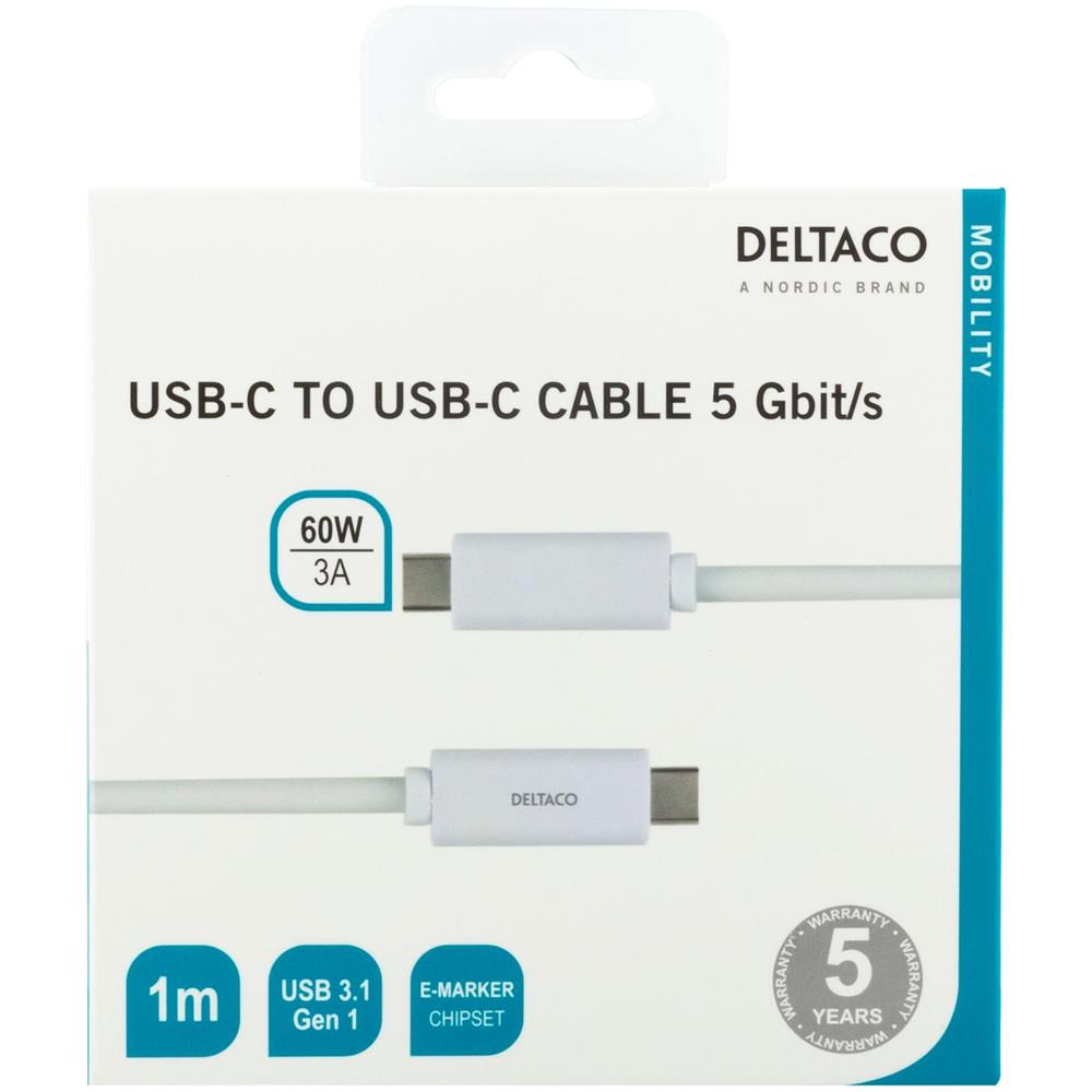 Cavo Da Usb-c A Usb-c, 1 M, 1,5 A, Usb 3.1 Gen, E-marker, Bianco - Foto 2