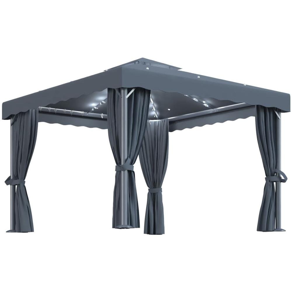Gazebo con Tende e Stringa di Luci LED 3x3 m Antracite - Foto 1