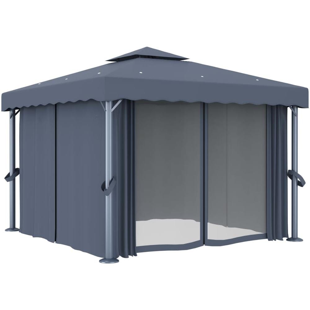 Gazebo con Tende e Stringa di Luci LED 3x3 m Antracite - Foto 2