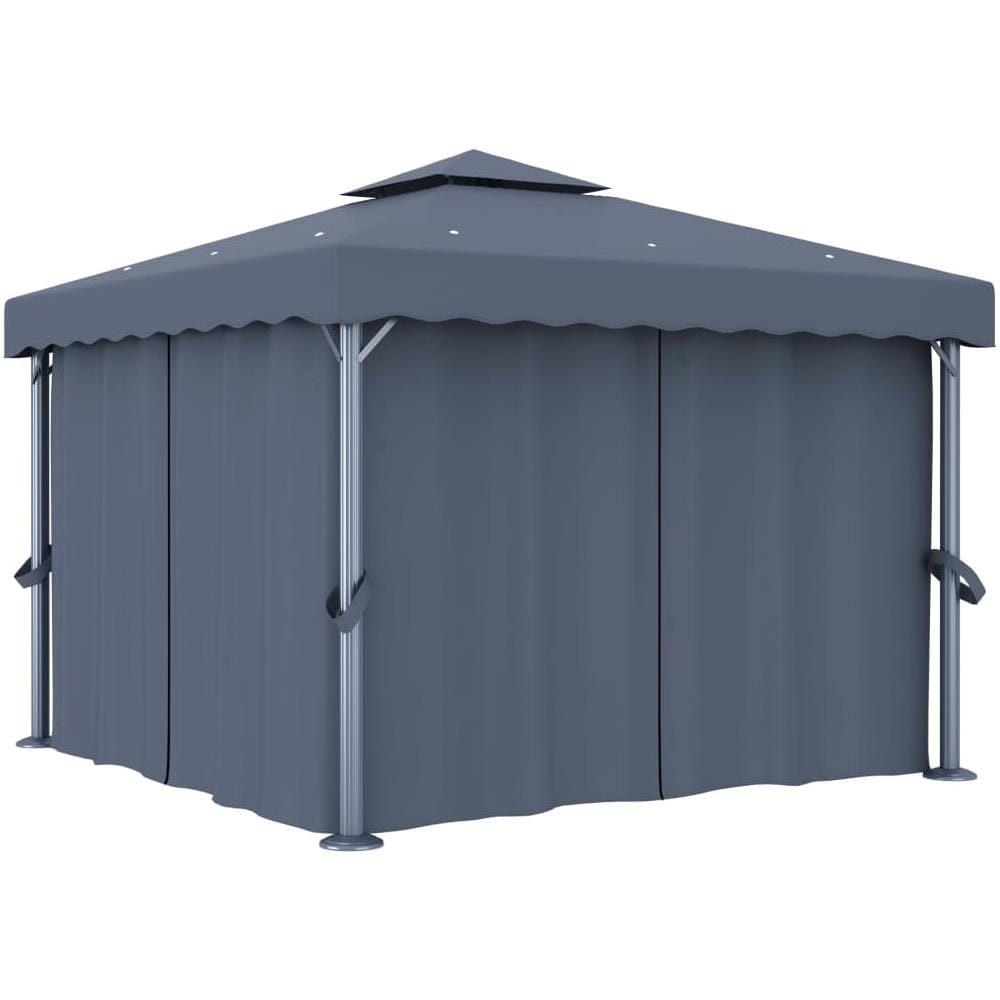 Gazebo con Tende e Stringa di Luci LED 3x3 m Antracite - Foto 3