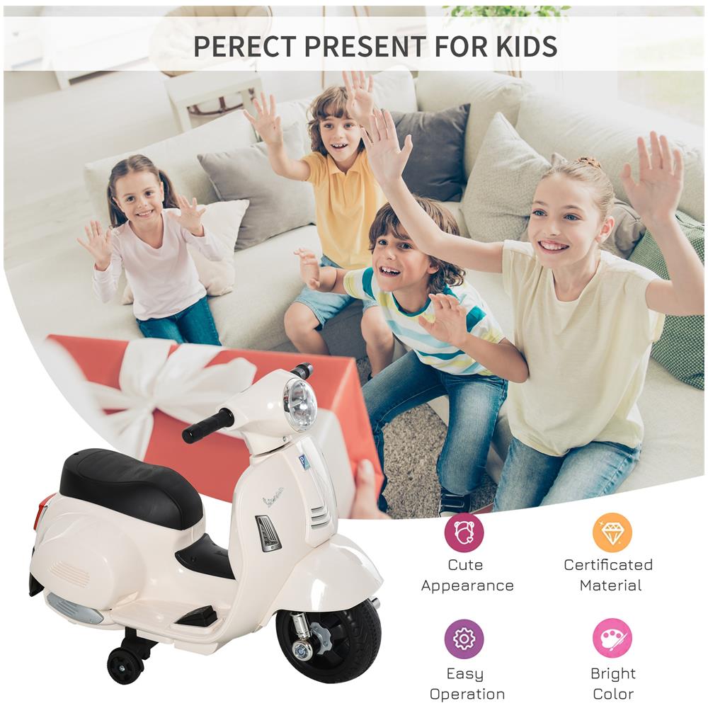 Moto Elettrica Per Bambini Con Licenza Ufficiale Vespa Batteria 6v, Fari E Clacson, Per Bimbi Da 18-36 Mesi, Bianco, 66.5x38x52cm - Foto 2