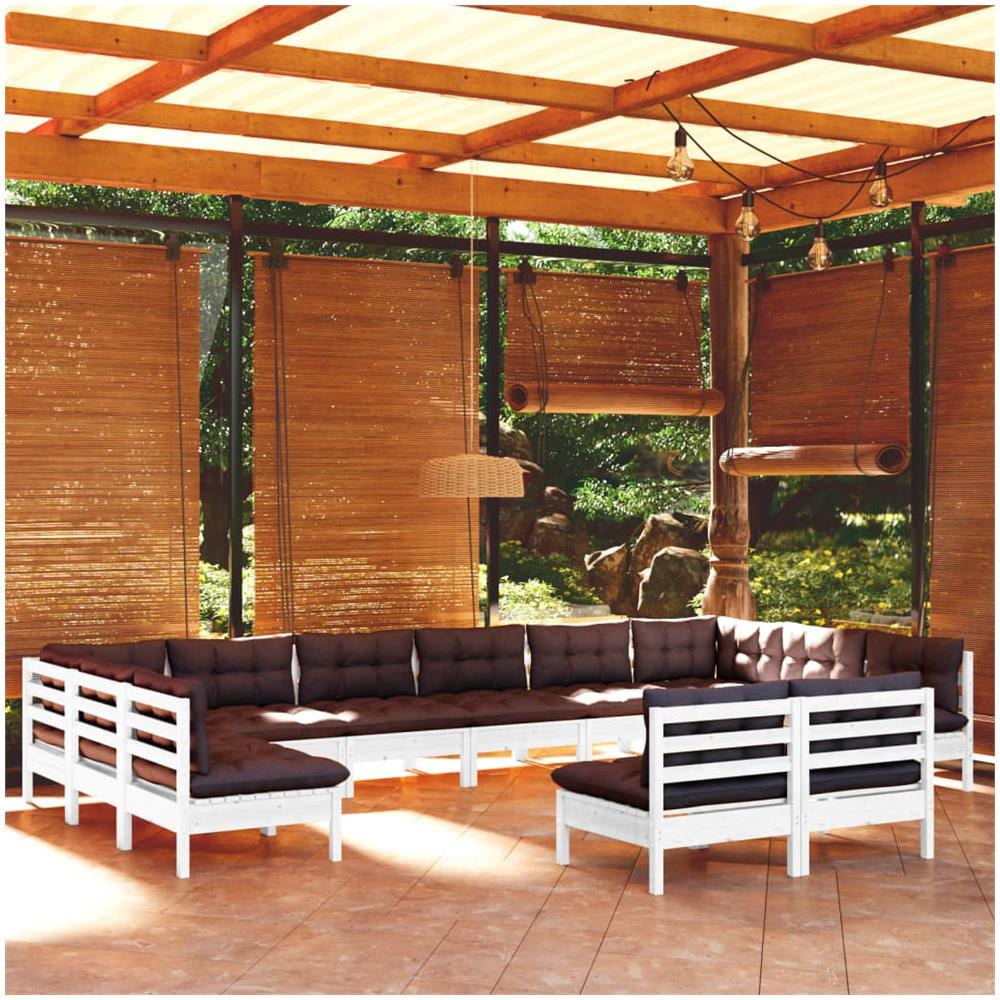 Set Divani Da Giardino 12 Pz Con Cuscini Bianchi Legno Di Pino - Foto 1