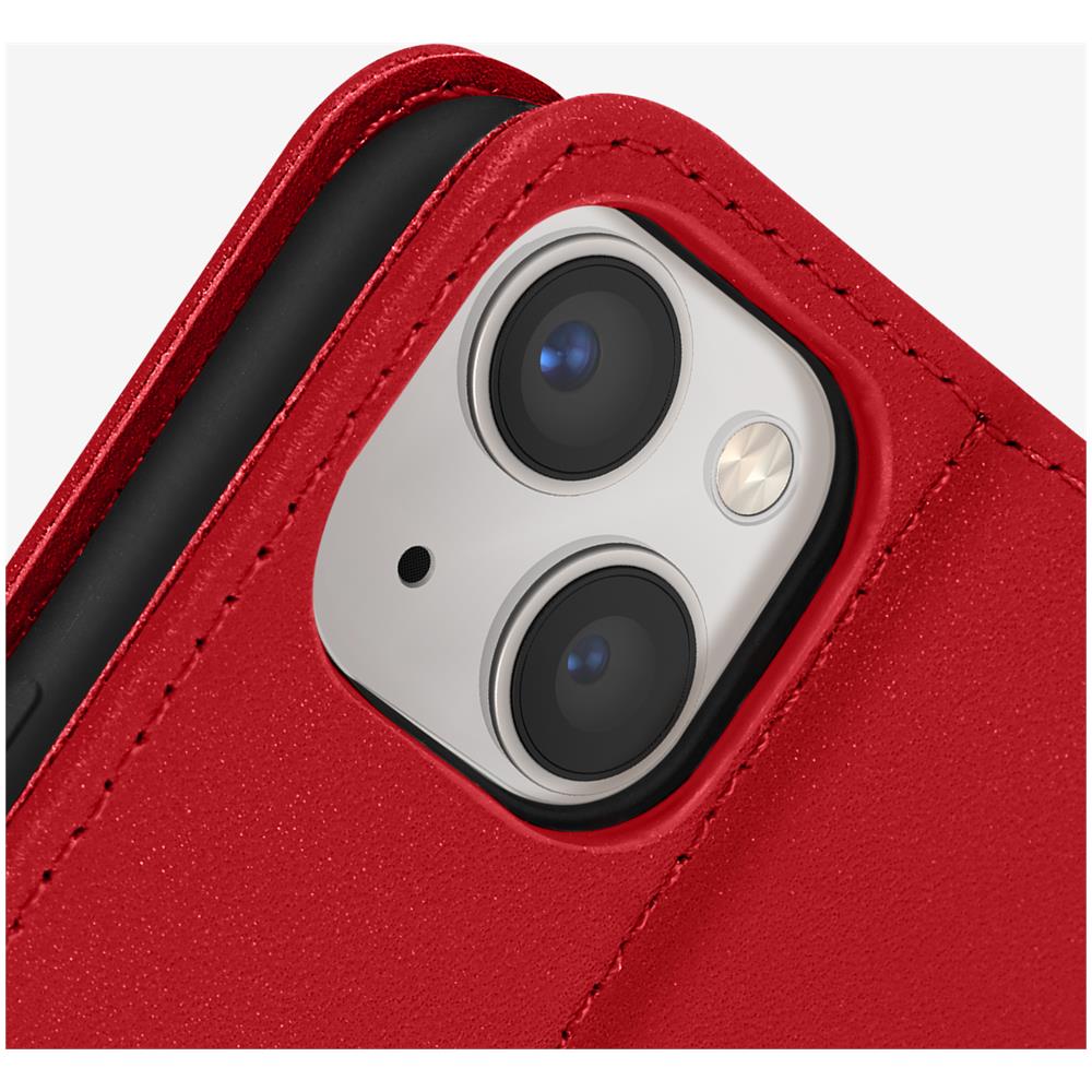 Custodia Vera Pelle Per Iphone 13 Mini Portacarte E Supporto Video Rossa - Foto 2
