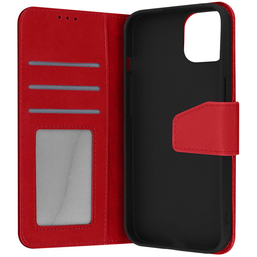 Custodia Vera Pelle Per Iphone 13 Mini Portacarte E Supporto Video Rossa - Foto 1